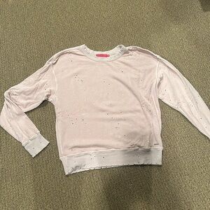 N:philanthropy Pinky peach sweatshirts with white tie and blackk splatter.